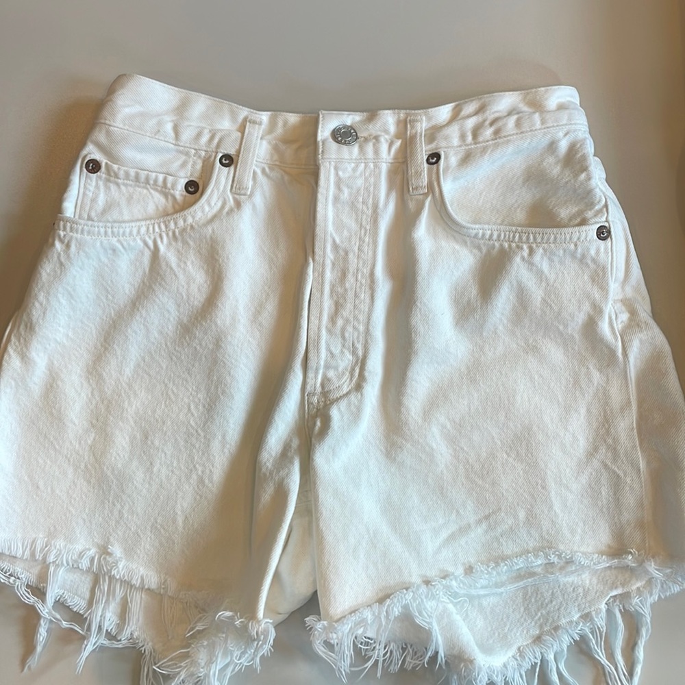 Agolde Reese white cutoff shorts